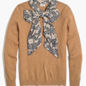 J. Crew Tan Bow Scarf Pullover Zebra Print